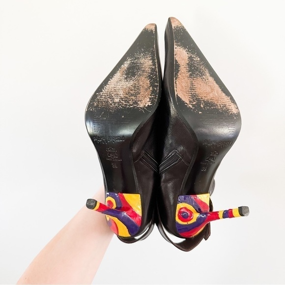 Paloma Barcelo Black Leather Colorful Heel Ankle Buckle Contemporary Boots 39 - Picture 8 of 11
